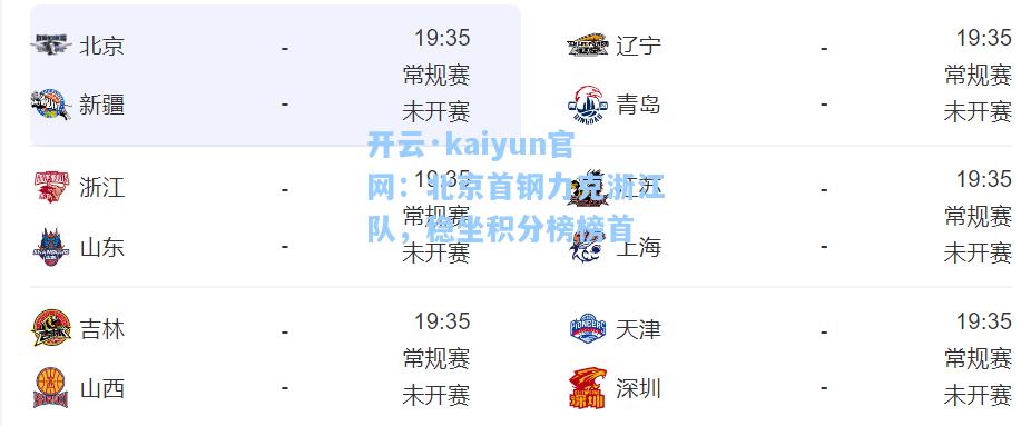 开云·kaiyun官网：北京首钢力克浙江队，稳坐积分榜榜首